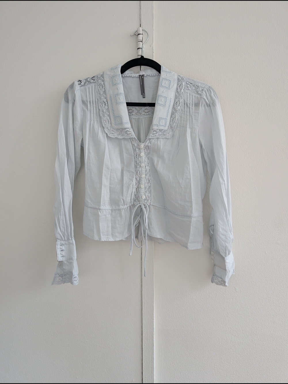 Anthropologie White Lace-Trim Peasant Blouse - Women Tops